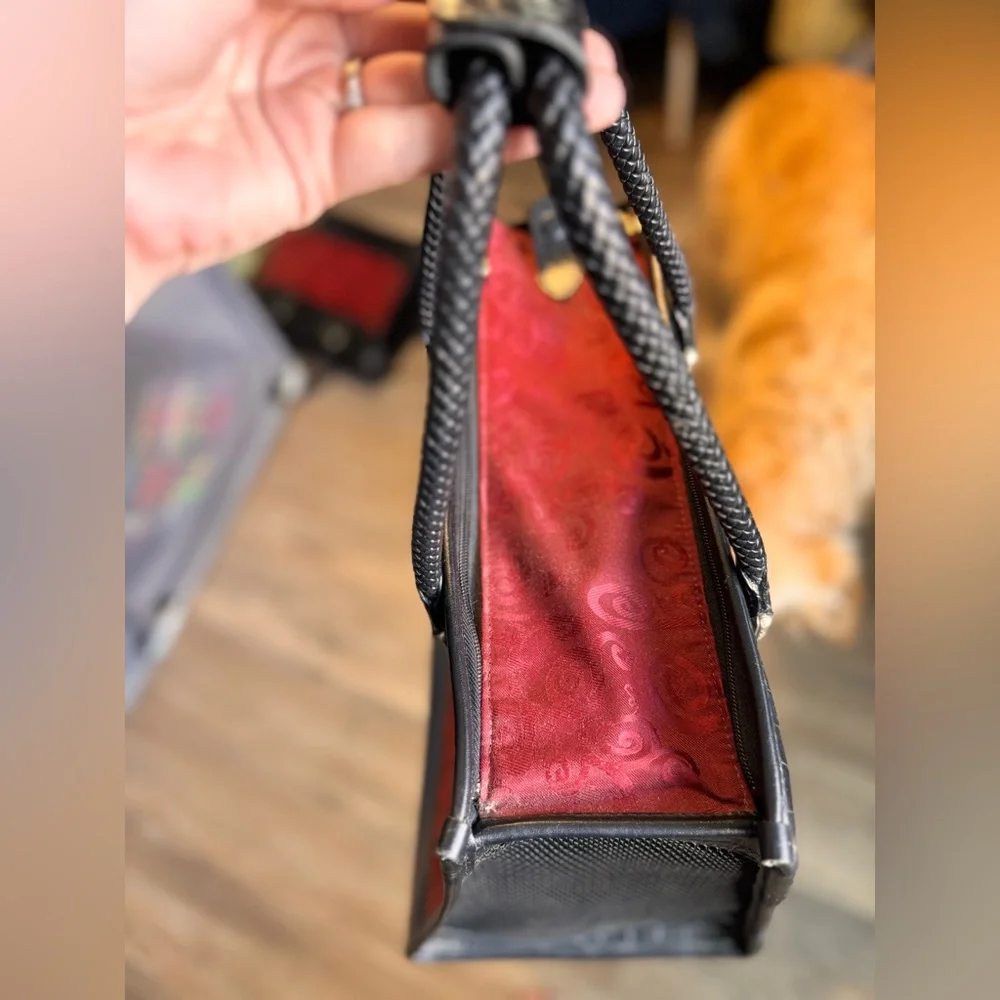 BRIGHTON Black and Red Faux Crocodile Skin Pet Dog Carrier Bag Vintage Luxury